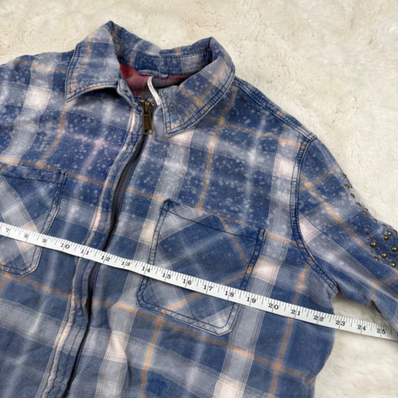 Free People Deconstructed Shirt Jacket Plaid Metal Stud Detailing Women's Small - Picture 5 of 8